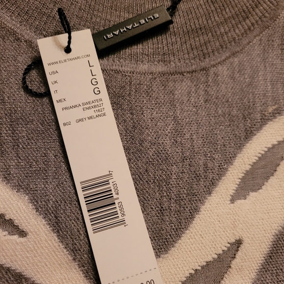 Elie Tahari Priyanka Fine Merino Grey Sleeveless Top Intarsia Illusion Knit NWT - Picture 10 of 10